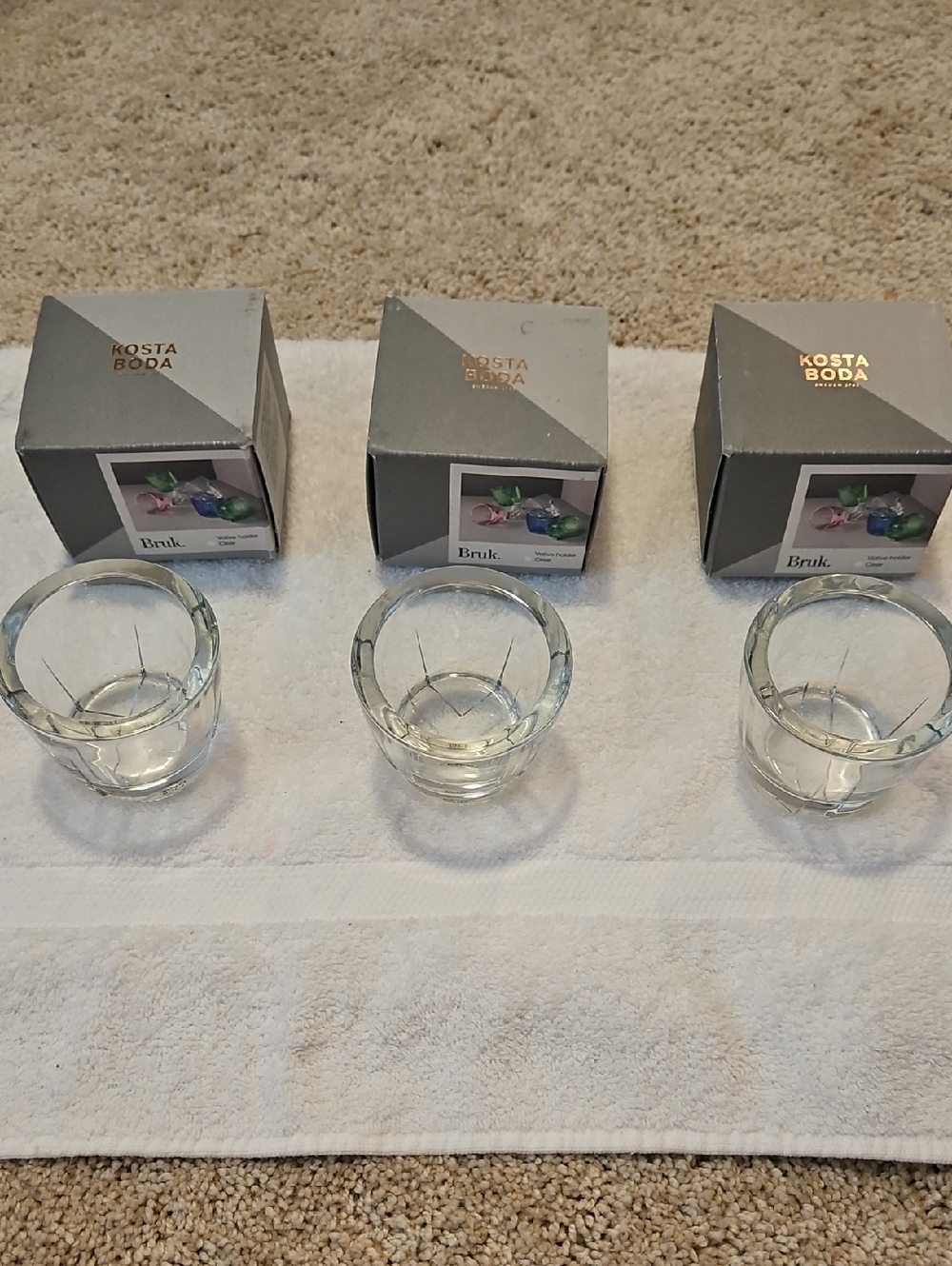 Kosta Boda Clear Glass Votive Candle Holder Bruk Set of 3